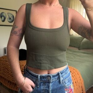 Mahina Olive Green Ribbed Tank Top